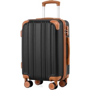 Coolife Carry On Luggage, Suitcase with Durable and Lightweight, carry on suitcase with ABS Hardshell, Dual Spinner Wheels, TSA Lock, and YKK Zipper (apricot black, S(20in)_carry on)