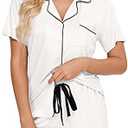 Samring Womens Pajamas Set Short Sleeve Sleepwear Button Down Nightwear Shorts Soft Pj Sets XL