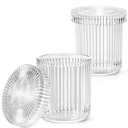 SheeChung Glass Qtip Holder Dispenser Set, 2-Pack Glass Apothecary Jars - Vintage Bathroom Vanity Organizer for Cotton Swabs, Balls, Pads, Floss Picks - Bathroom Accessories Decor (Clear)