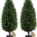 XCYNNS 3FT Cedar Topiary Trees Artificial Outdoor, Set of 2 Faux Cypress Tree with Pot, UV Rated Fake Pine Tree Potted Artificial Evergreens Faux Cedar Stems for Outdoor Planters House Front Door