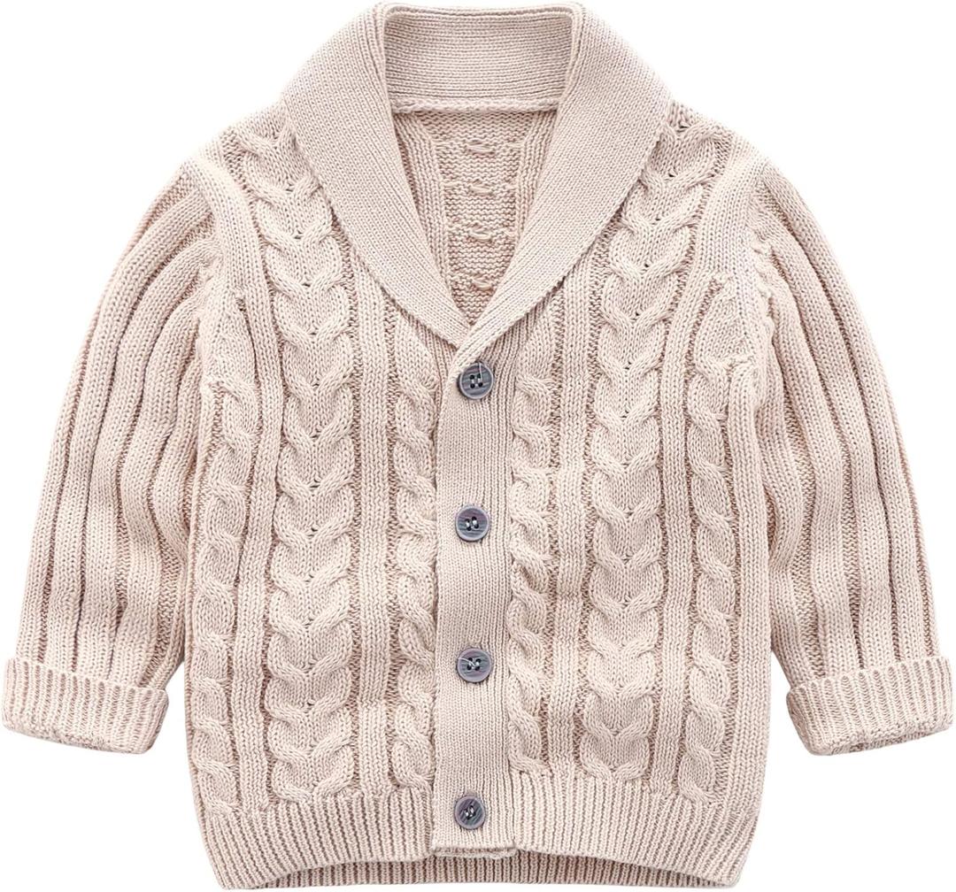 Feidoog Infant Baby Boys Cardigan Crochet Sweater V-NeckToddler Knit Button up Knitted Pattern Pullover Sweatshirt (6-12 Months, Khaki)