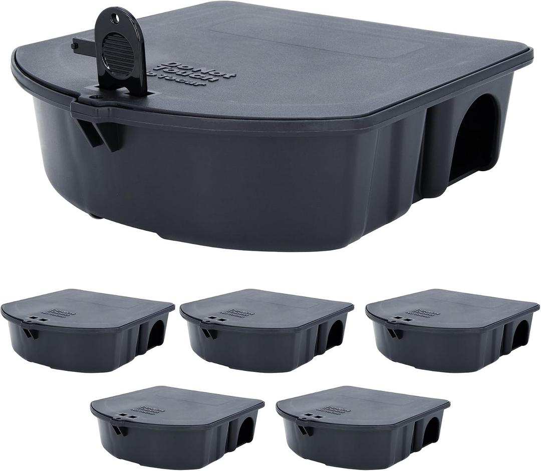 B&G - Standard Rodent Station (6 Pack & 1 Key) - Durable, Discreet Low-Profile Bait Station with Universal Key - Tamper-Resistant & Easy to Clean