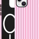 Jusy Compatible with MagSafe Striped Phone Case for iPhone 15 Plus, Cute Aesthetic Magnetic Soft TPU and Hard PC Protective Phone Cover for Women Girls Matte - Dark Pink