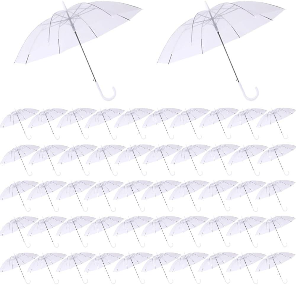 50 Pcs Wedding Clear Umbrella Bulk for Rain, Large Windproof Stick Umbrellas with J-Hook Handle for Wedding Bride Groom Photography, Prom, Graduation, Golf, Parties and Outdoor Events