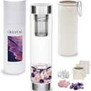 500ml Crystal Water Bottle with Removable Strainer - Includes Amethyst & Rose Quartz Stones, for Tea Lovers (16.9 Ounces)