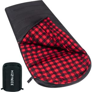 0 Degree Sleeping Bag 100% Cotton Flannel XXL for Adults Big and Tall Cold Weather Winter Zero Degree Camping,Free Compression Sack (90" x 39" Left Zip, 0F Black)