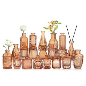 Amber Glass Bud Vases -Set of 20 for Flowers, Small Amber Bud Vases in Bulk for Centerpieces Decor, Mini Glass Set for Home Table Decorations