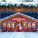 Christmas Garage Door Cover Decoration with Installation Instruction, Hooks and Rope,16 x 7 ft Large Fabric North Pole Xmas Garage Door Banner Covering Mural Backdrop Background