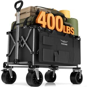 Wagons Carts Foldable,2025 New Collapsible Wagon Cart 400LBS Capacity with 900D Oxford Fabric,Large Heavy Duty Beach Folding Wagon with All-Terrain Wheels and Brakes for Camping Shopping Sports (Black)