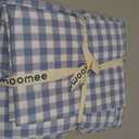 MooMee Gingham Duvet Cover Set 100% Washed Cotton Linen Like Textured Breathable Durable Soft Comfy Modern Checkered Design (Classic Gingham Cornflower Blue, Full 80"x90")