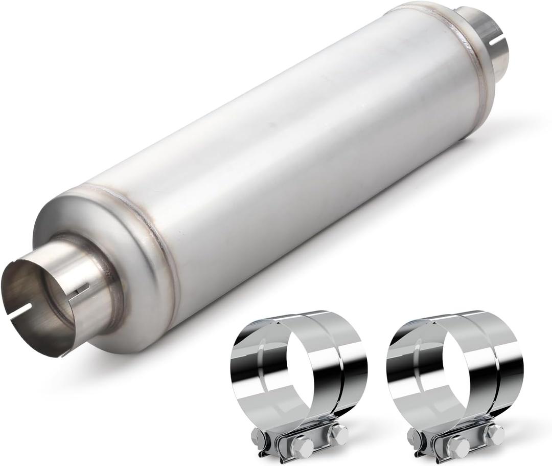 A-KARCK 4.0" Inlet & Outlet Diesel Exhaust Muffler, 7" x 24" Body, 30" Overall Length, Stainless Steel Resonator Muffler with Clamp, Straight Through Design