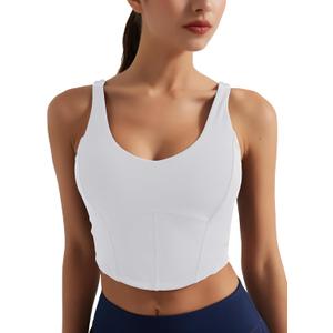 Women's Bustier Corset Crop Tank Tops Sleeveless Trendy Scoop Neck for Women Going Out Tops Summer Sexy High Impact (White, XS)