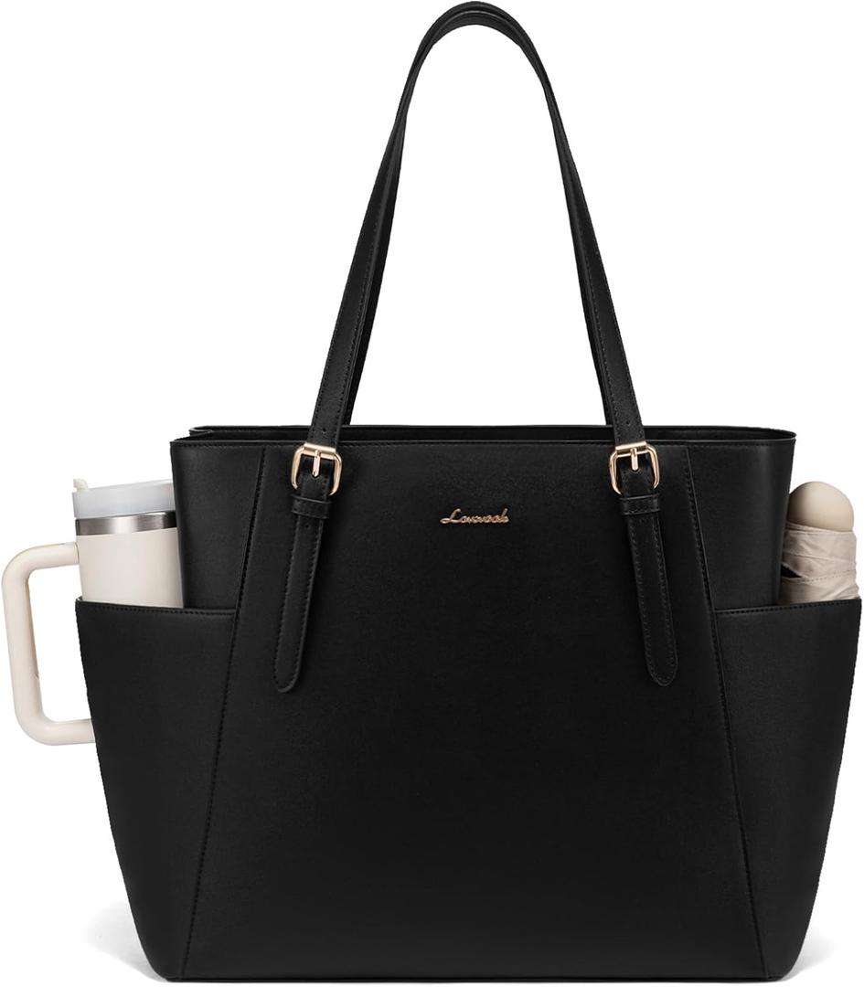LOVEVOOK Laptop Tote Bag for Women With Large Cup Holder, Leather Work Tote Bag for Women,15.6 Inch Professional Computer Briefcase Business Teacher Commuter Shoulder Bag,Office Travel Gift