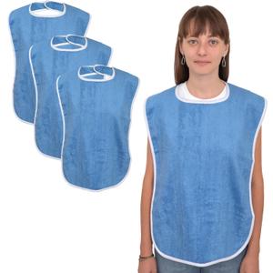Elaine Karen Adult Bibs for Eating - Adult Bibs for Women - Bib for Men & Seniors - Bib for Adults, Clothing Protector, 100% Cotton Terry Cloth, Large 18x30, Absorbent, Machine Washable, Blue, 3 Pack
