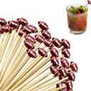 100 Pcs 3D Football Toothpicks, Cocktail Picks, Football Sport Party Decor Picks, Food Fruit Accessories for Party, Long Bamboo Toothpicks Cocktail Decorations Supplies