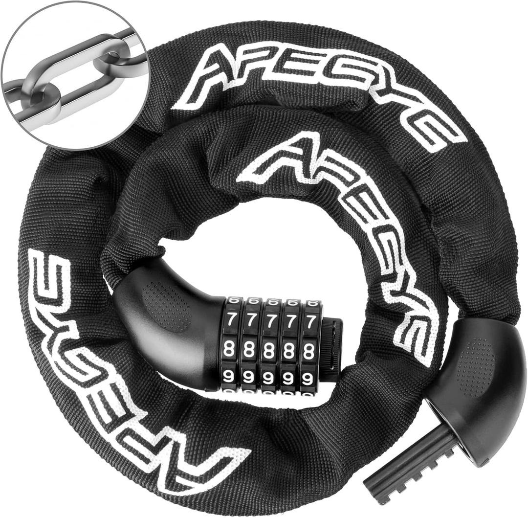 Heavy Duty Bike Chain Lock 5 Digit Combination Anti-Theft Bicycle Lock, 3FT Hardened Steel Square Links for E-Bike, Motorcycle, Scooter, Gate
