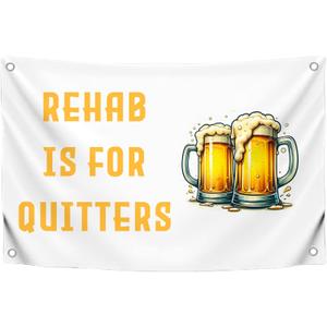 3x5 Feet Rehab Is For Quitters Single Sided Flag with 4 Grommets - College Bedroom Frat Man Cave Wall Hangings White Banner - Student Flag - Funny Tapestry Cool Wall Polyester Flags for Decor College