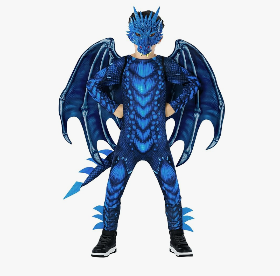 Morph Blue Dragon Costume for Kids, Dragon Wing Costumes for Boys, Halloween Dress-Up, Dragons Outfit, Boys Halloween Costume L