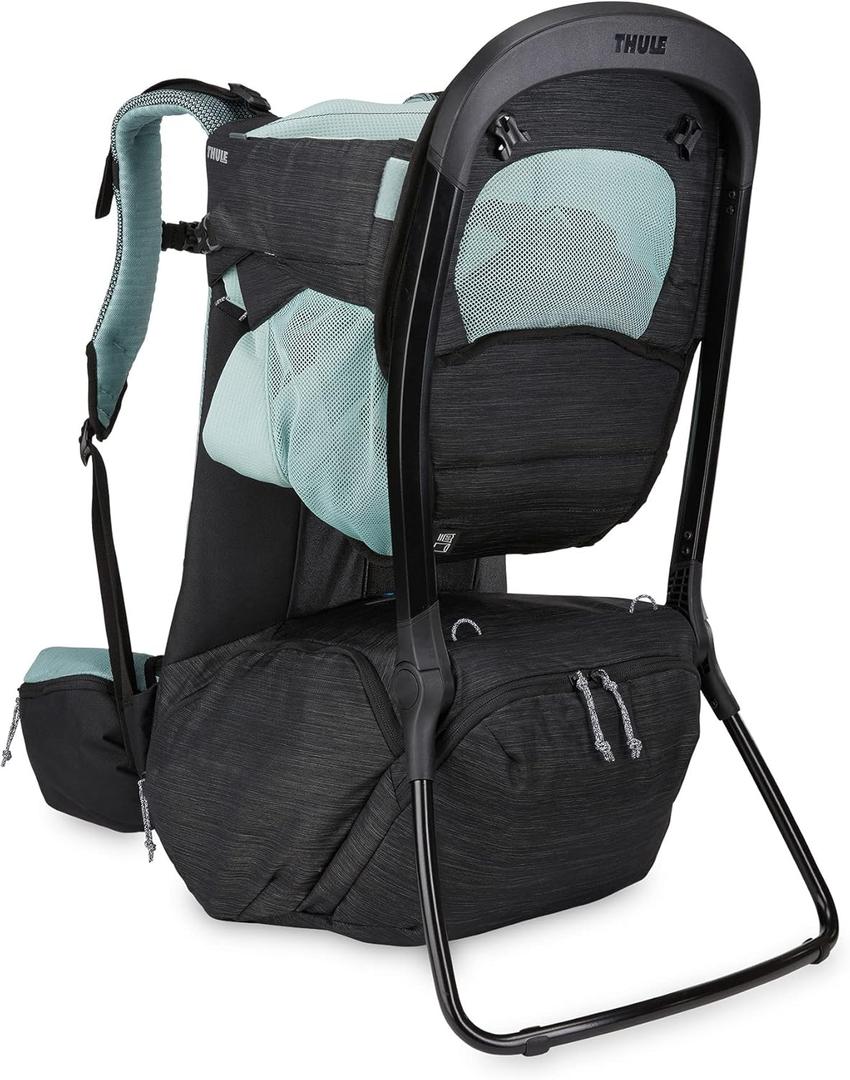 Thule Sapling Child Carrier Backpack - Machine Washable Seat - Self-Standing Frame - Adjustable padded straps for parents - Ergonomic seat with under-leg support for child - UPF 50 Sunshade (Black)