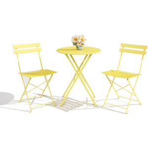 Patio Bistro Set, 3-Piece Outdoor Folding Table and Chairs, Premium Steel Frame Weather Resistant Conversation Sets of 2, Space Saving Patio Furniture for Backyard Balcony Porch Garden