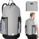 BALEINE 120L Laundry Bag Backpack, 900D Oxford Fabric Large Travel Laundry Bags with Shoulder Straps and 2 Mesh Pockets for College Dorm, Apartment, Laundromat (Gray, 120L)