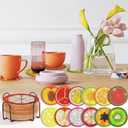 Billbotk 12 Pieces Diamond Art Painting Coasters Kit with Holder, Diamond Art Coasters, DIY Diamond Crafts Projects, Diamond Dot Kits for Adults and Beginners(Fruit Style)