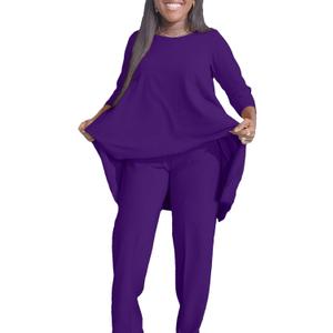 Plus Size 2 Piece Sets for Curvy Women Sexy Fall Long Sleeve Tops Wide Leg Pants Sets Sweatsuits Casual Tracksuits (XXL)