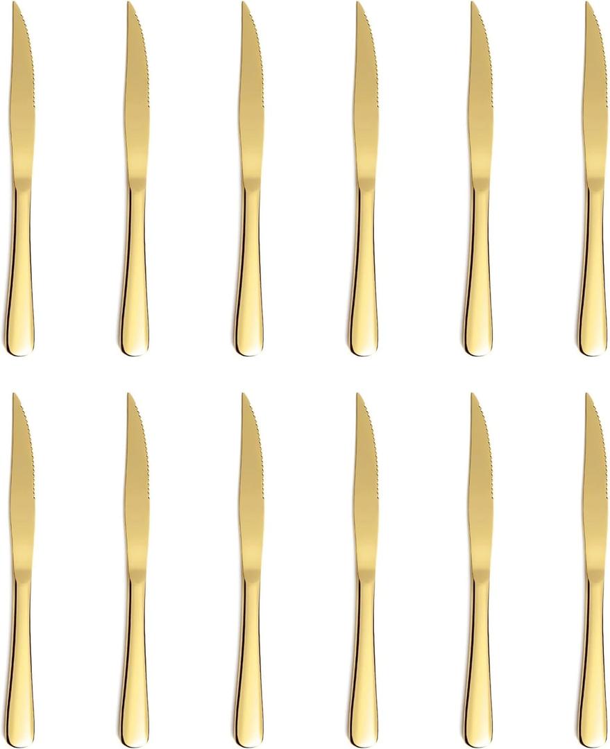 12-piece Gold Steak Knives, Knives Set Of 12, Stainless Steak Knives, Serrated Butter Knife, Dinner Knives Set, dishwasher safe