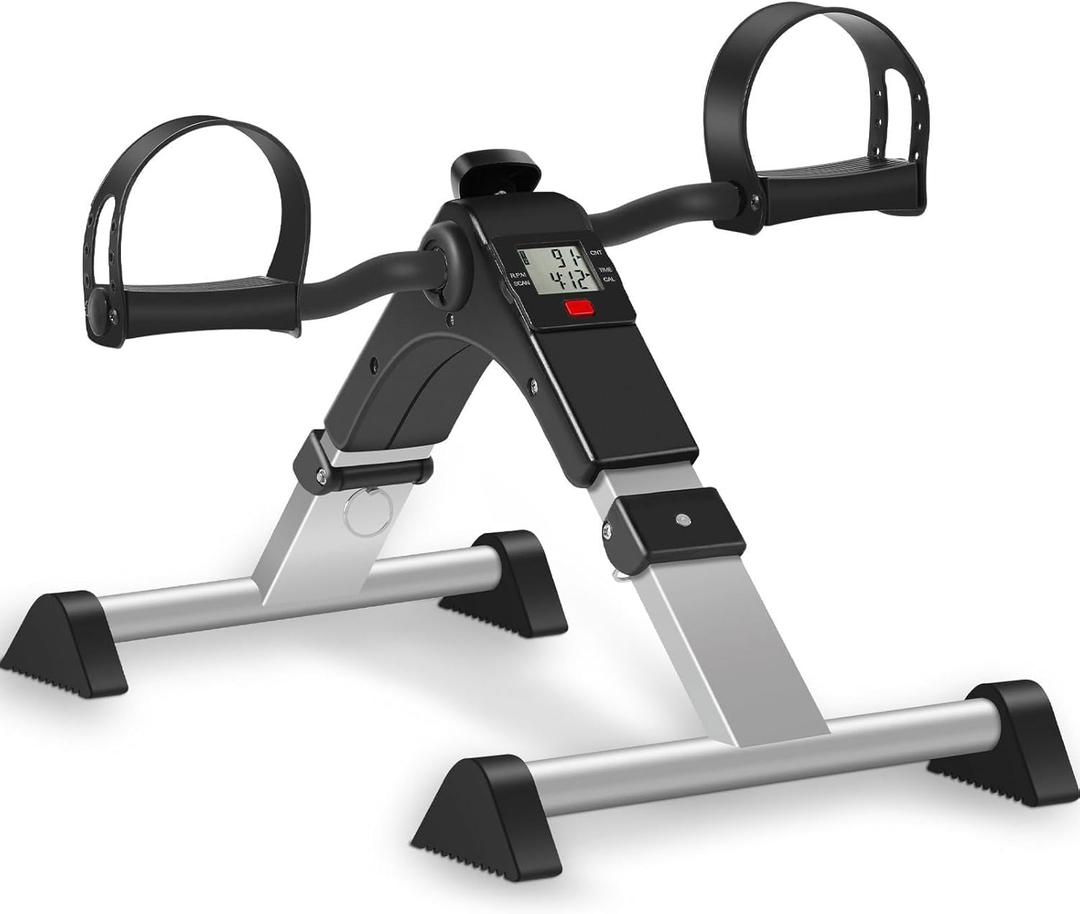 TABEKE Under Desk Pedal Exerciser, Fully Assembled Mini Exercise Bike for Leg and Arm Workouts, Foldable Desk Bike Peddler Machine for Seniors with Clear LCD Display & Adjustable Resistance