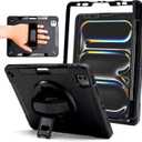 ZAGG Rugged Tablet Case for iPad Pro 11-inch (M5)/ Pro 11-inch (M4) - Protective, 360 Rotating Hand Strap, Integrated Kickstand, Drop-Proof, Ideal for Business, Warehouse, and Field Use, Black