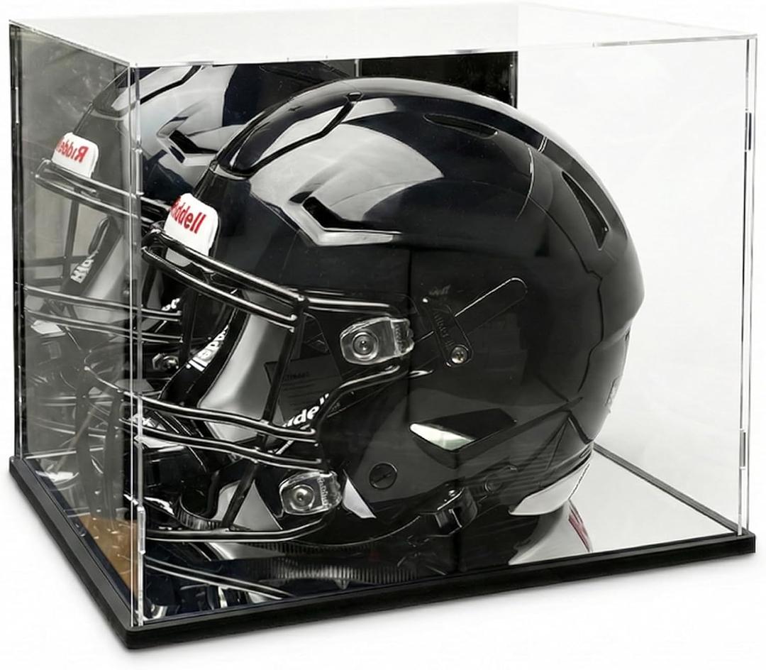 Acrylic Football Helmet Display Case Full Size with Mirror Back and Base, UV Protection Dustproof Clear Cube Box for Sports Memorabilia Storage, Assembly Required (14.9" L x 11.8" W x 11.8" H inches)