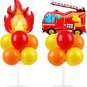 Fire Party Balloons Stand Kit 2 Sets with 2 Fire Truck Foil Balloons Fireman Firefighter Themed Party Balloon Centerpiece for Tables for Firefighter Rescue Birthday Party Decorations