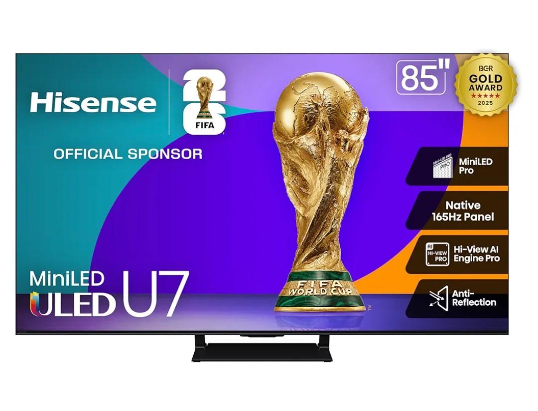 Hisense 85" U7 Mini-LED ULED 4K UHD Best Premium Gaming Google Smart TV (85U75QG, 2025 Model) - QLED, Native 165Hz, VRR 288, Up to 3000 Nits, HDR10+, Dolby Vision IQ · Atmos, IMAX Enhanced, 2.1.2 Ch