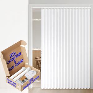 AJAZZ 100% Blackout Accordion Doorway Curtain Sets Magnetic Door Curtain Patio Door Invisible Folding Door for Bedroom Living Room (1 Pack, 74 W x 78 L, White+Rod)