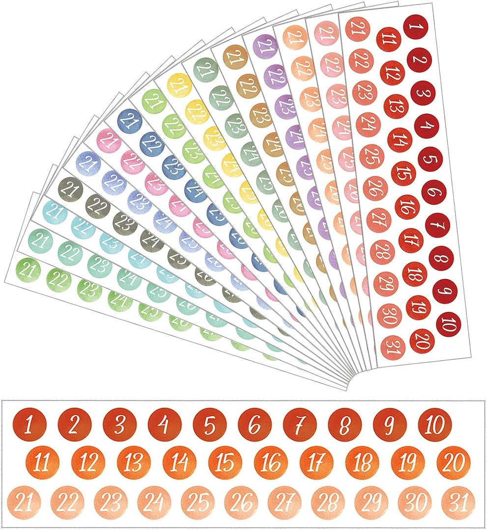 15 Sheets Planner Number Stickers Calendar Date Small Numbers Stickers for Daily Planners Colorful Calendar for Date in Rainbow Colors Journals(Classic Color)