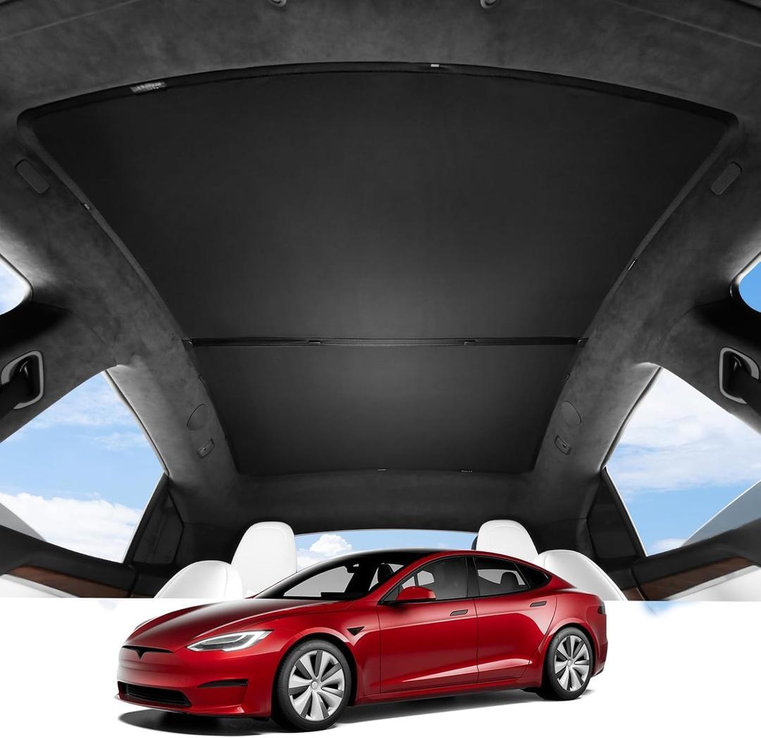 BASENOR 2026-2022 Tesla Model S Sunshade Roof [No Gap] Glass Roof Sunshade UV Protection Foldable Sunroof Shade Top Window Cover for Model S/Model S Plaid Heat Insulation Upgraded Black