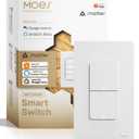 MOES Smart Double Light Switches, Matter-WiFi 2 Gang Single Pole Switch, Netural Wire Required, 2.4GHz Switch Combo Compatible with Alexa Google Assistant, Remote Control