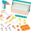 B. toys Fix n Play Kit Pretend Play Tool Box Wooden Toolbox & Accessories (25 Pieces) Carpenter Set for Kids Play Set with Drill, Hammer, Screwdriver & More 3+ Years