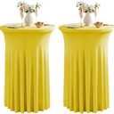 Qubjus 2 Pack Cocktail Tablecloths Stretch Table Skirt - 32x43 inch Bar High Top Stylish and Elegant Cocktail Table Covers for Parties, Weddings, Holidays - Yellow