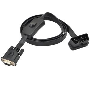 1.5M 5ft OBD2 OBDII 16 Pin Male to DB9 Serial RS232 Female Port OBD Cable Adapter Diagnostic Extension Cable Connector with Power Switch