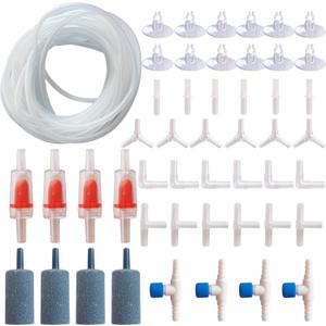 Aquarium Air Pump Accessories - Contains Airline Tubing, Control Valve, Air Stones, Connectors, Check Valves, Suction Cups