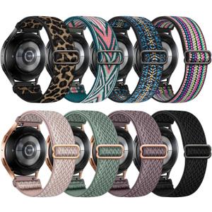 8 Pack Stretchy Bands Compatible with Samsung Galaxy Watch 7 6 5 4 40mm 44mm/Galaxy 5 Pro 45mm/6 4 Classic 46mm 42mm 43mm 47mm/Active 2, 20mm Nylon Elastic Watch Strap Sport Wristbands for Women Men