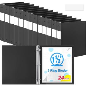 Henoyso 24 Pack 1.5 Inch 3 Ring Plastic Binders with Pockets, Black