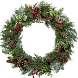 Green Christmas Wreath with Pine Cones, Berry Clusters & Abundant Branches - 21' (16' Frame) Winter Wreath Hanging Decor