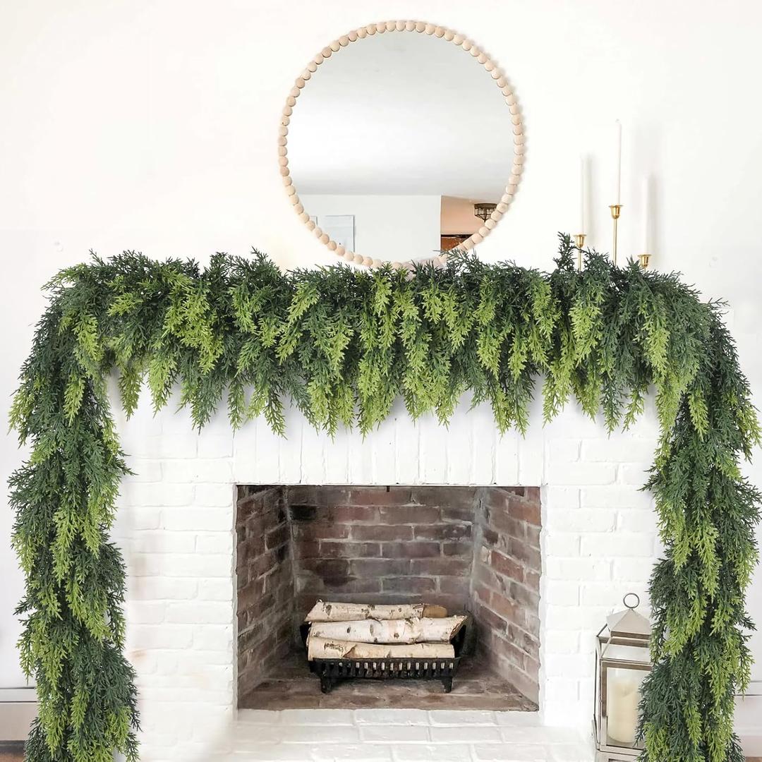 6Ft Christmas Cedar Garland - Artificial Realistic Cypress Pine Greenery Garland for Mantel, Fireplace, Table Centerpiece Home Indoor Outdoor Holiday Party Decoration