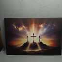 Jesus Three Cross Paintings Extra Large Wall Pictures for Living Room Black and White Artwork Framed 1 Panel Artwork Print on Canvas Home Decor Modern Gallery-wrapped Ready to Hang 36x24 In