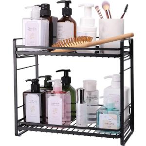 zccz 2-Tier Bathroom Organizer, Ideal as a Kitchen or Bathroom Countertop Organizer - Black Finish Makeup Organizer for Vanity - Black Finish Kitchen and Bathroom Storage Organizer (Matte Black)