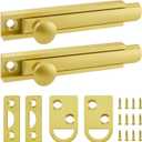 3 Inch Solid Brass Surface Bolt, 2 Sets Slide Surface Door Bolt, Heavy Duty Door Slide Bolt for Flush or Recessed Doors and Gates (Brushed Gold)