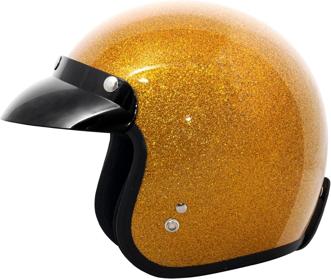 VCAN V85C 3/4 Open Face Motorcycle Helmet DOT Approved (Large, Gold Metallic)