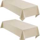 Faux Linen Tablecloths for Rectangle Tables, 2 Pack Burlap Textured Table Cloths Washable Farmhouse Table Cover Water Resistant for Dining, Wedding, Outdoor(Beige, 52"70")